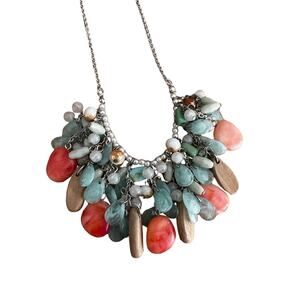 Wood and Faux Gemstone Bib Necklace